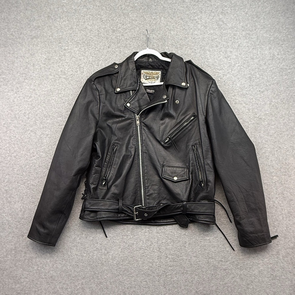 Vintage Wilsons Black Leather Heavy Biker Motorcycle Jacket XL Moto Insulated